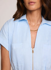 Blue Linen Midi Shirt Dress