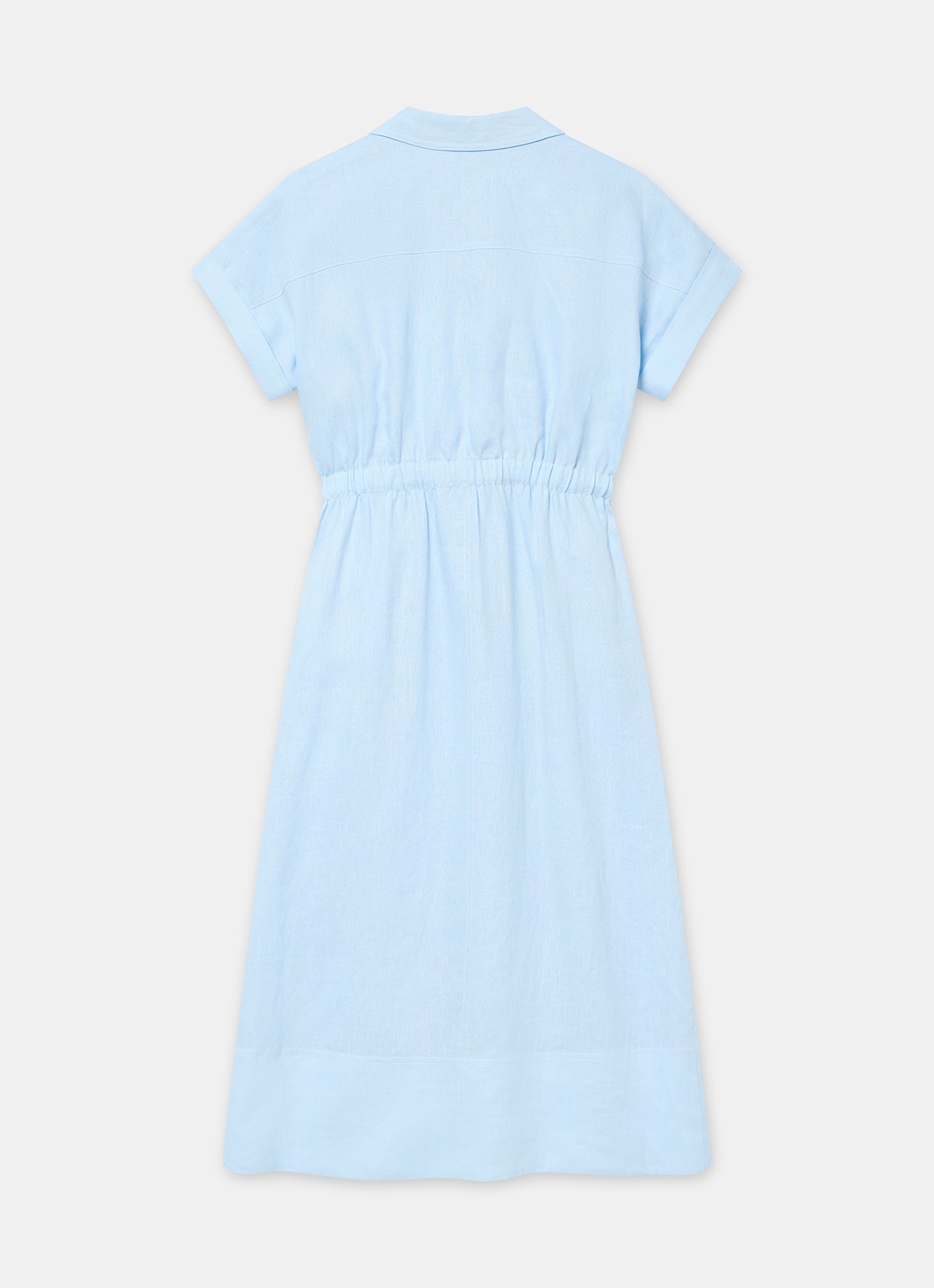 Blue Linen Midi Shirt Dress