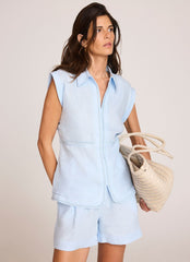 Pale Blue Linen Sleeveless Shirt