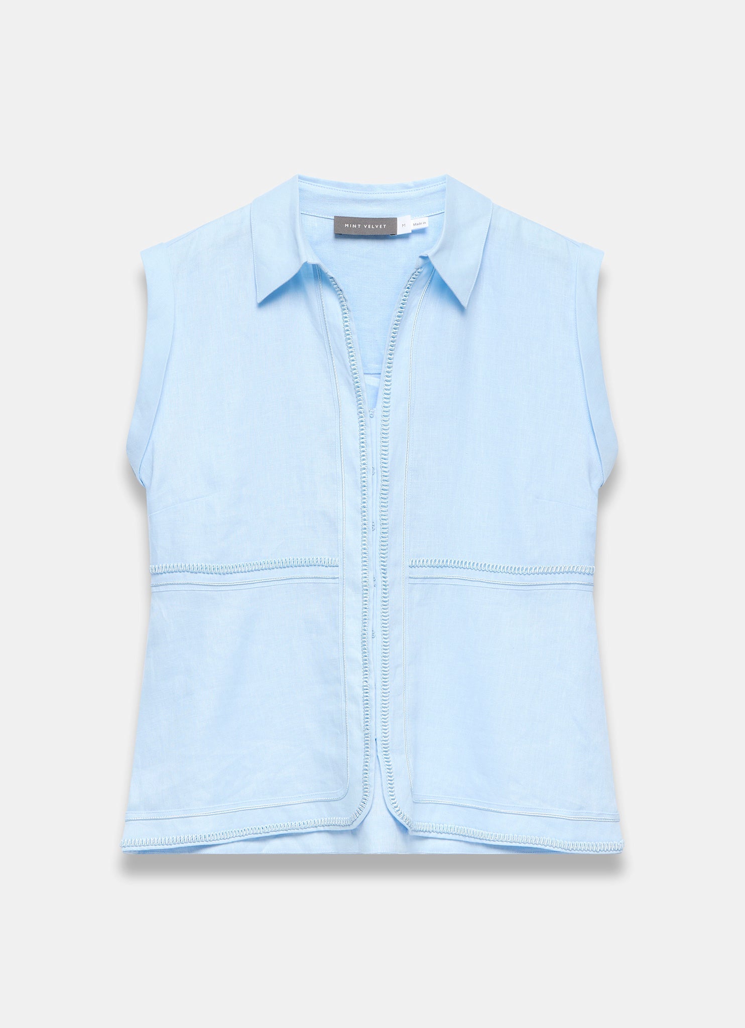 Pale Blue Linen Sleeveless Shirt