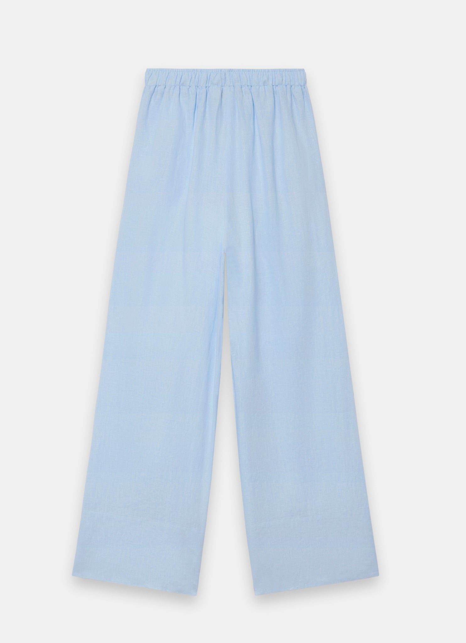 Pale Blue Linen Drawstring Wide Leg Trousers