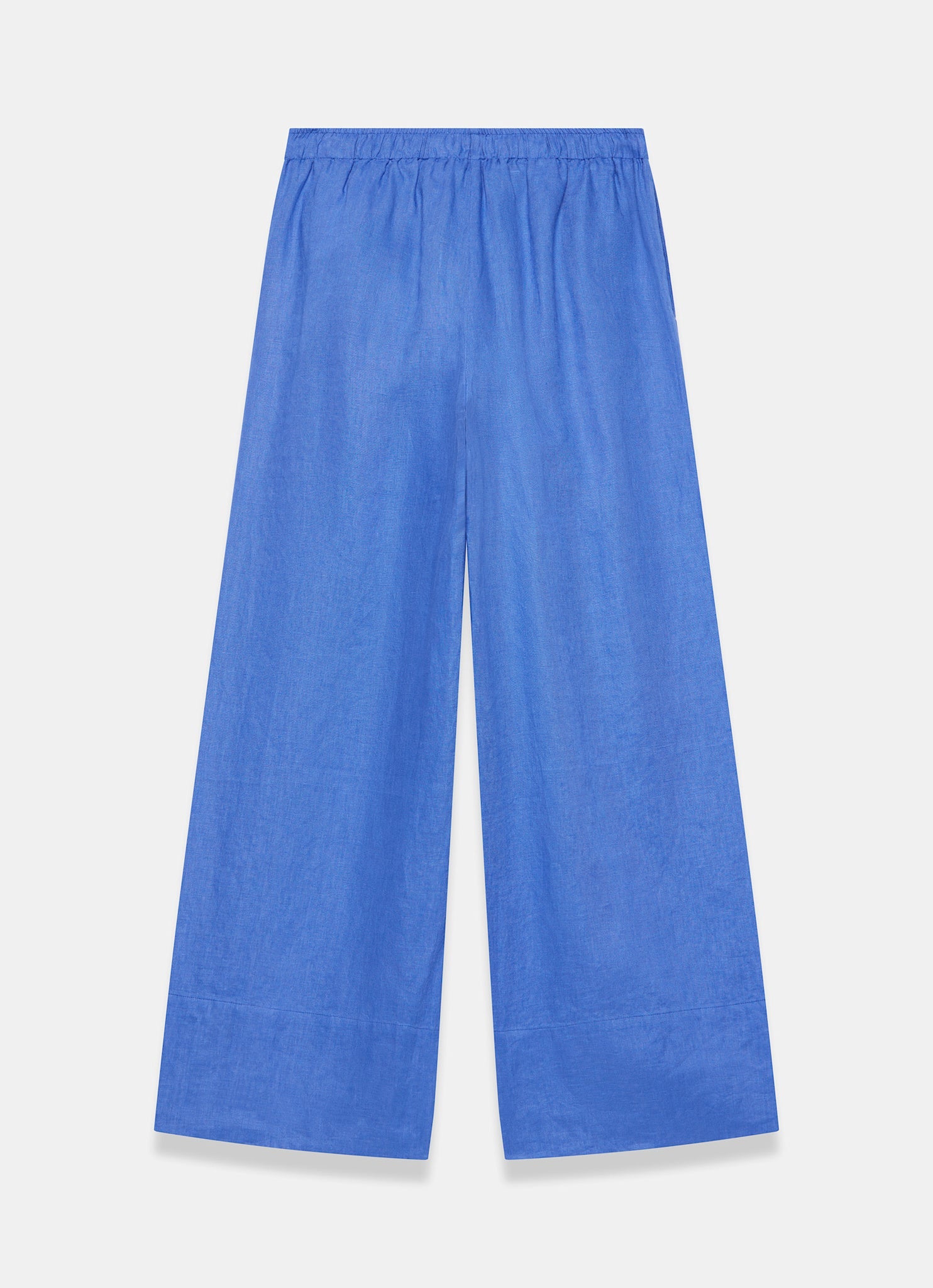 Blue Linen Drawstring Wide Leg Trousers