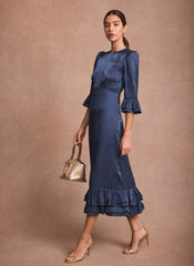 Navy Metallic Midi Dress
