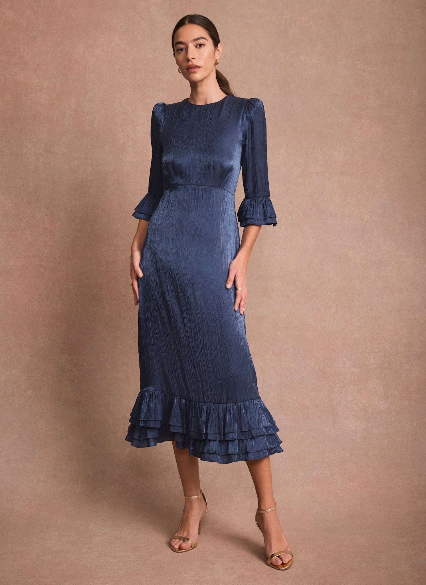 Navy Metallic Midi Dress