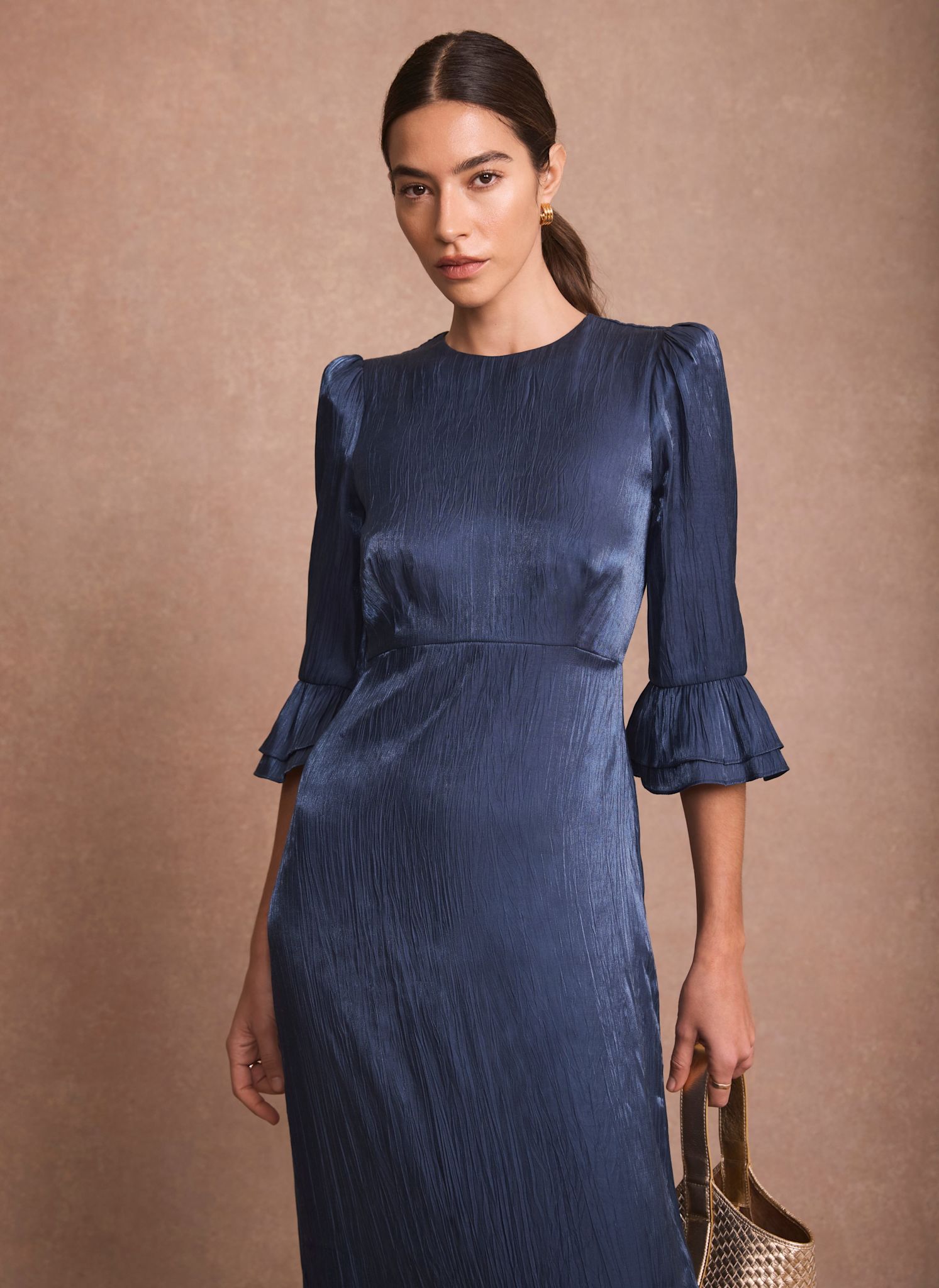 Navy Metallic Midi Dress