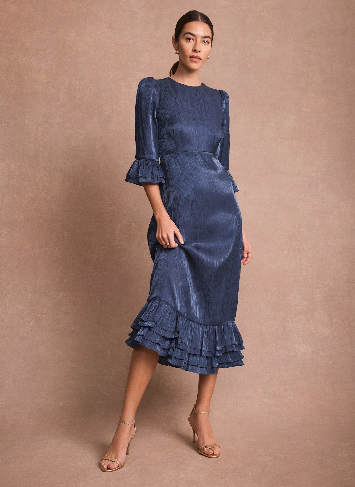 Navy Metallic Midi Dress