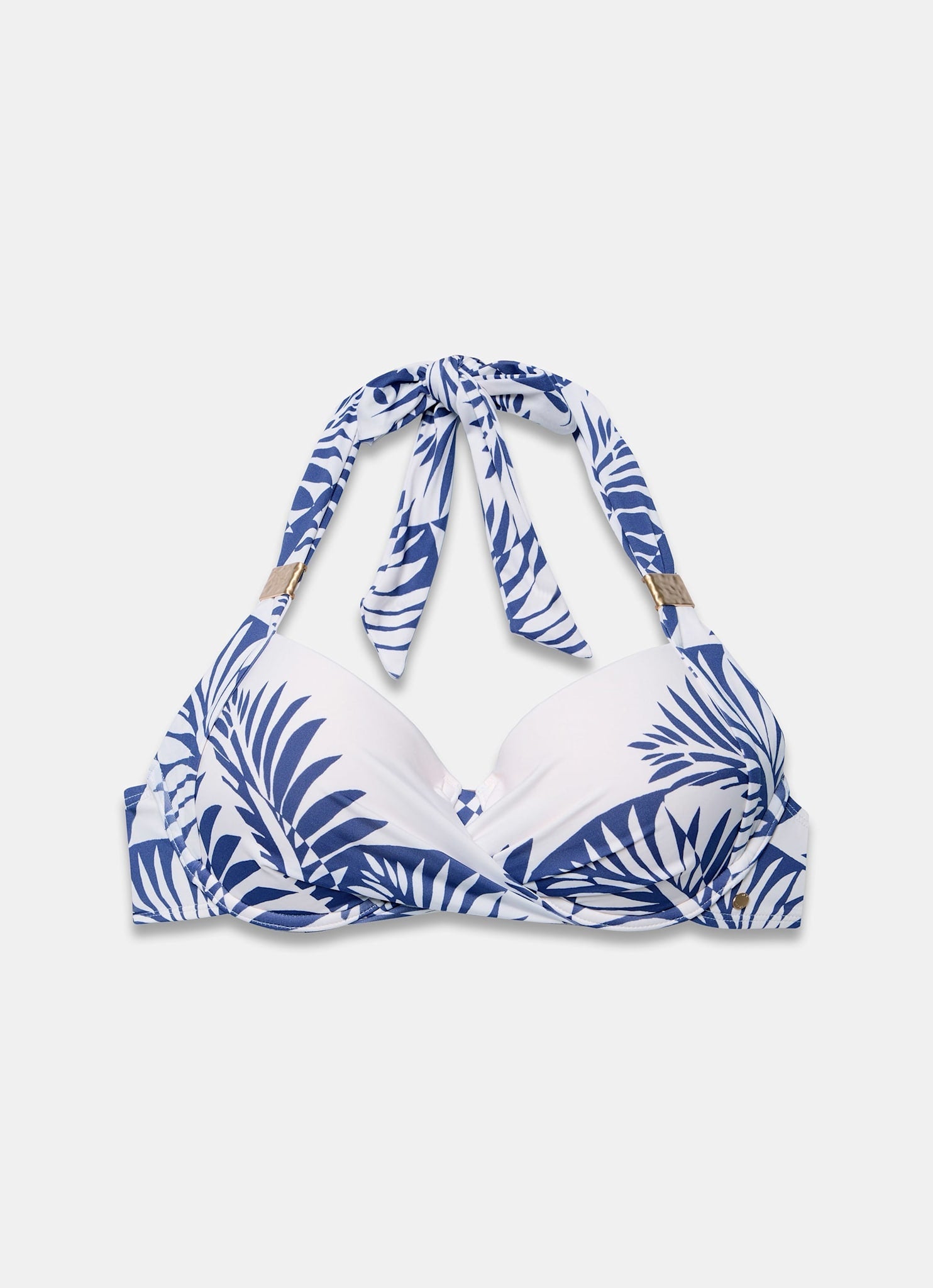 Blue Palm Print Halter Bikini Top