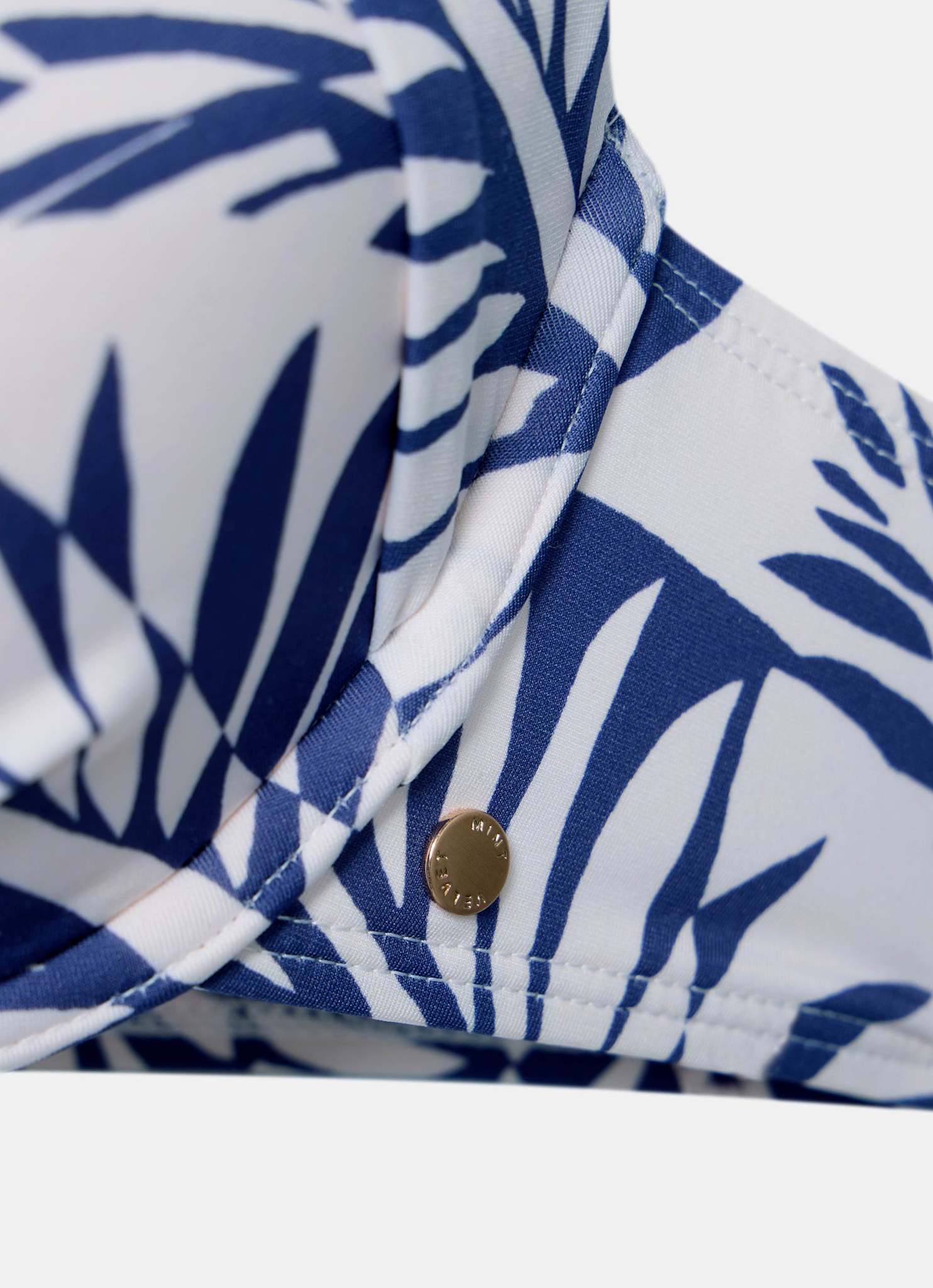 Blue Palm Print Halter Bikini Top