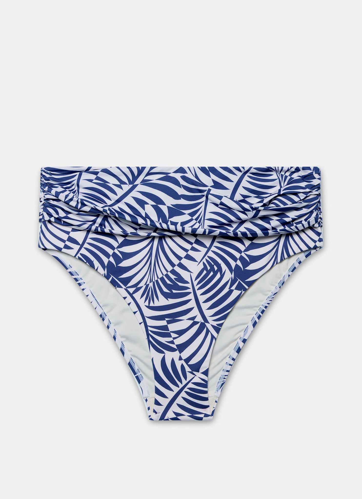 Blue Palm Print High Waisted Bikini Bottoms