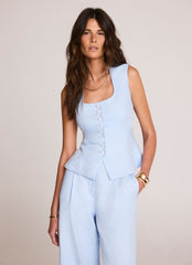 Pale Blue Linen Blend Peplum Waistcoat