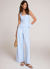 Pale Blue Linen Blend Peplum Waistcoat