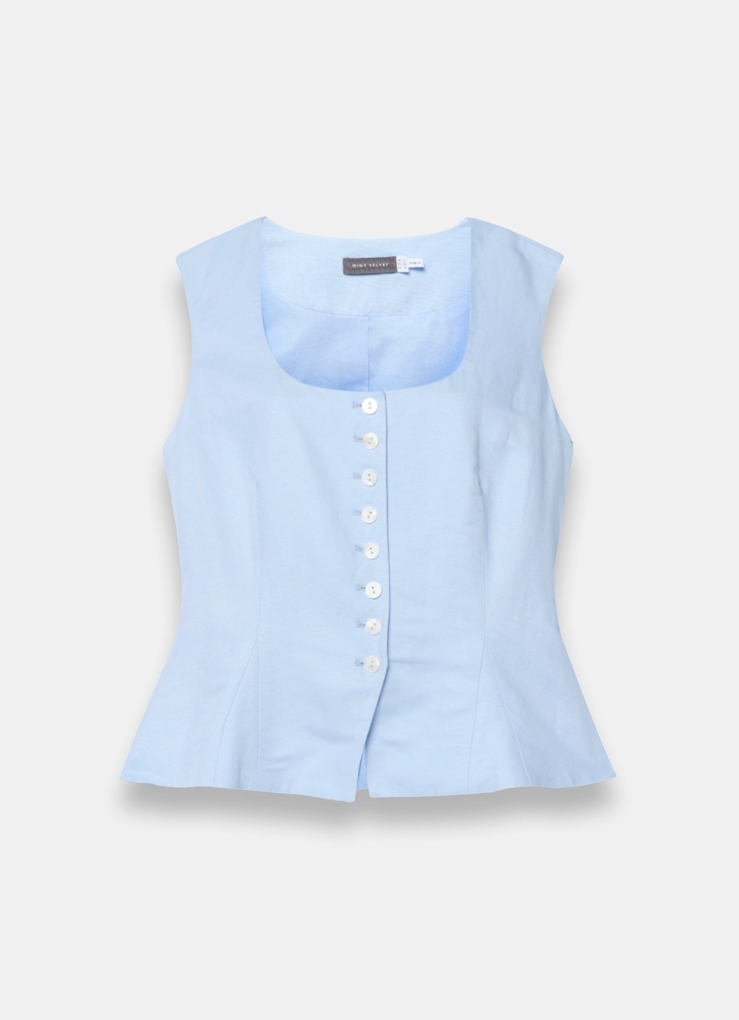 Pale Blue Linen Blend Peplum Waistcoat