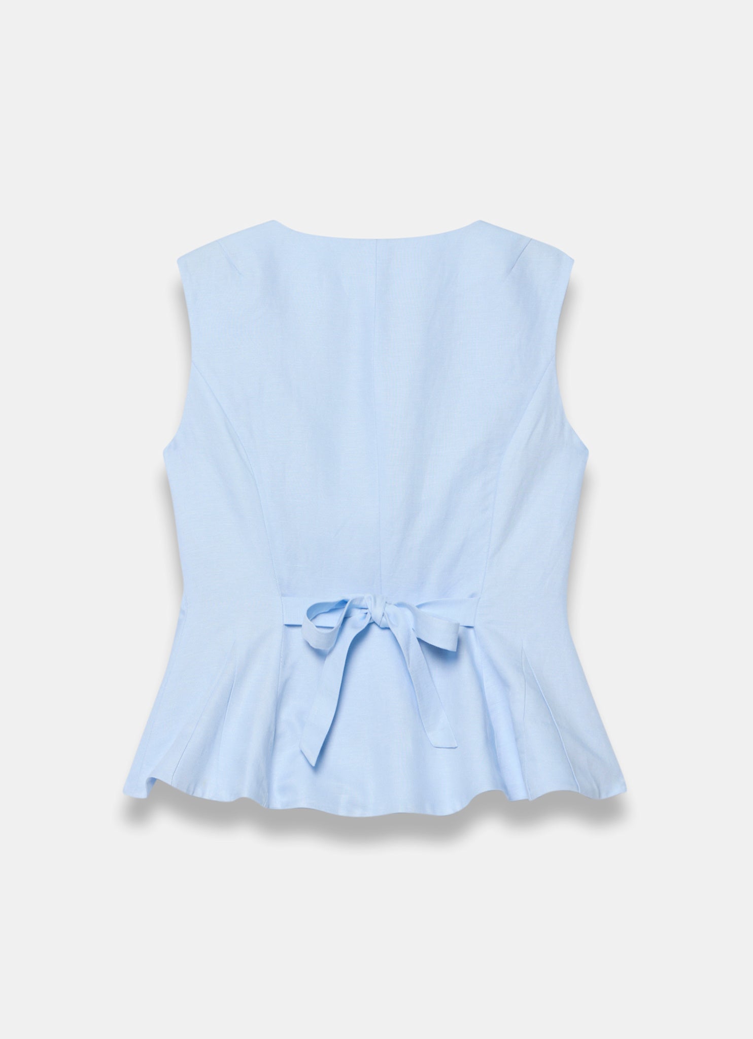 Pale Blue Linen Blend Peplum Waistcoat
