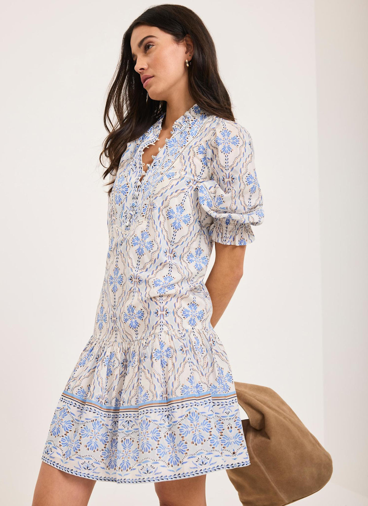 Blue Floral Print Mini Dress