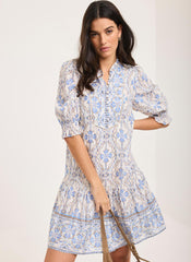 Blue Floral Print Mini Dress