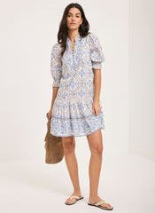 Blue Floral Print Mini Dress