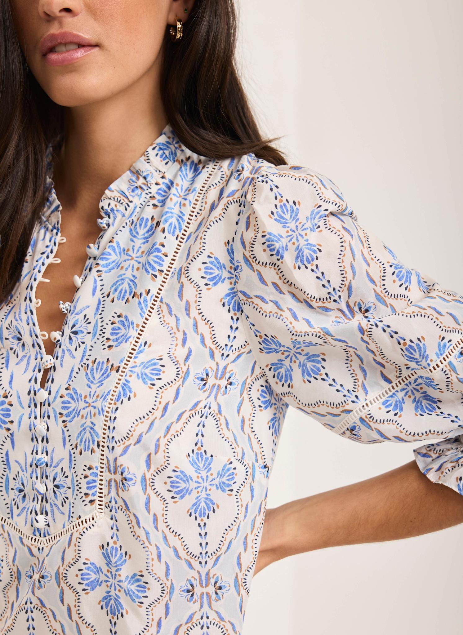 Blue Floral Print Mini Dress