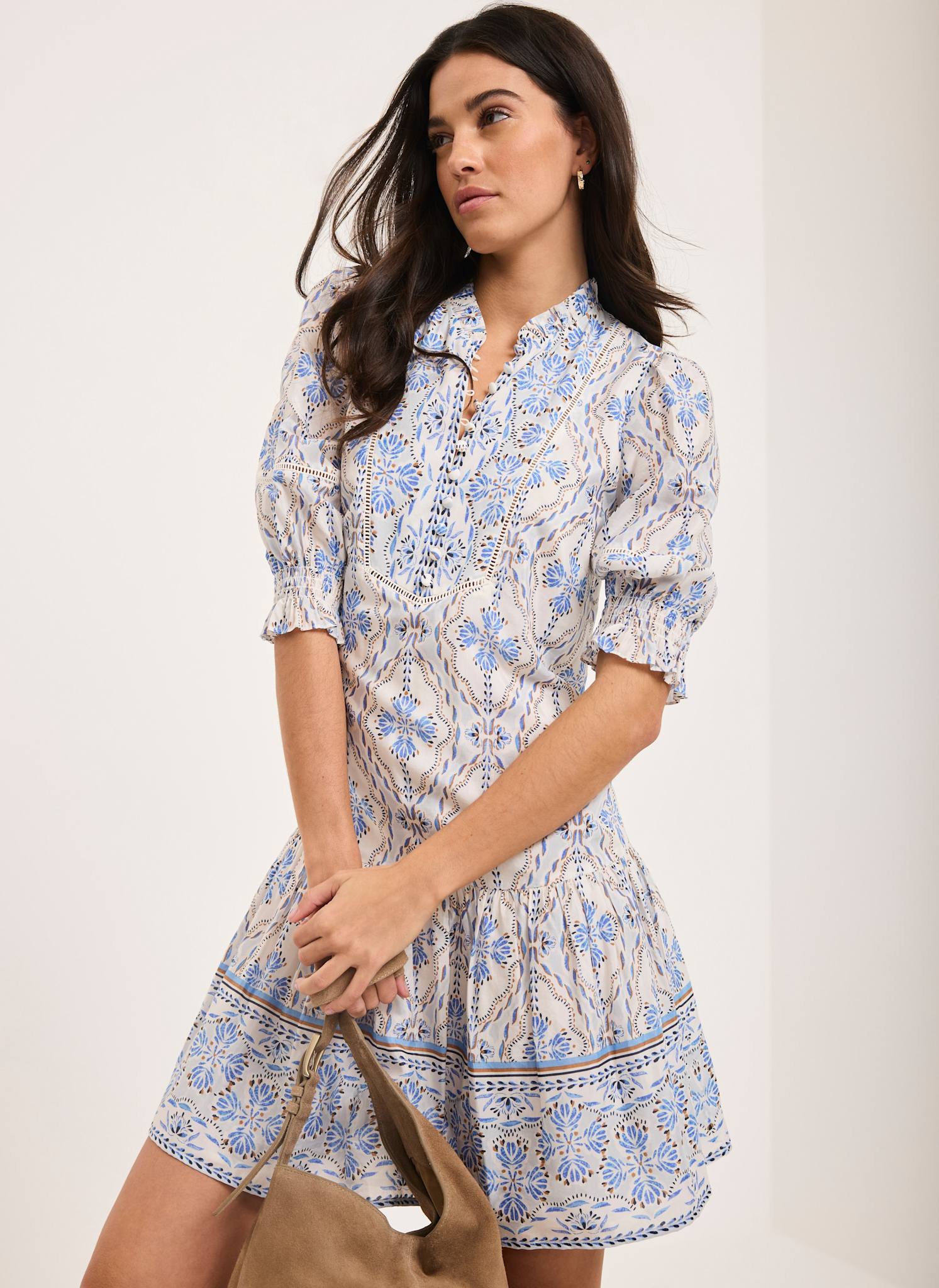 Blue Floral Print Mini Dress