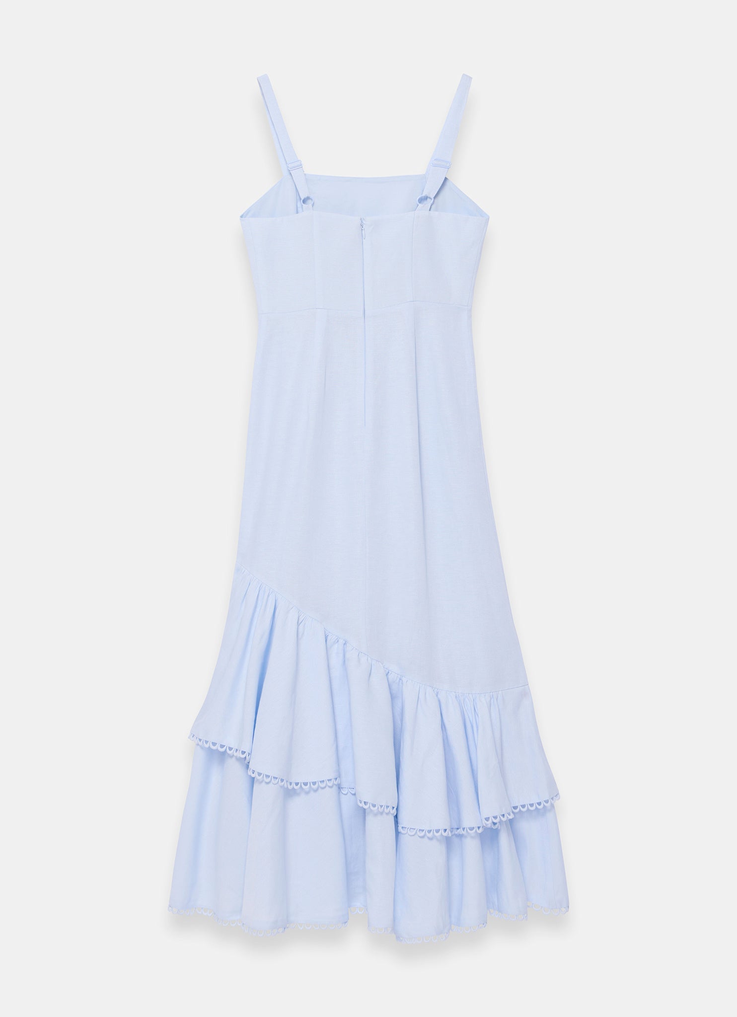 Blue Linen Blend Ruffle Midi Dress
