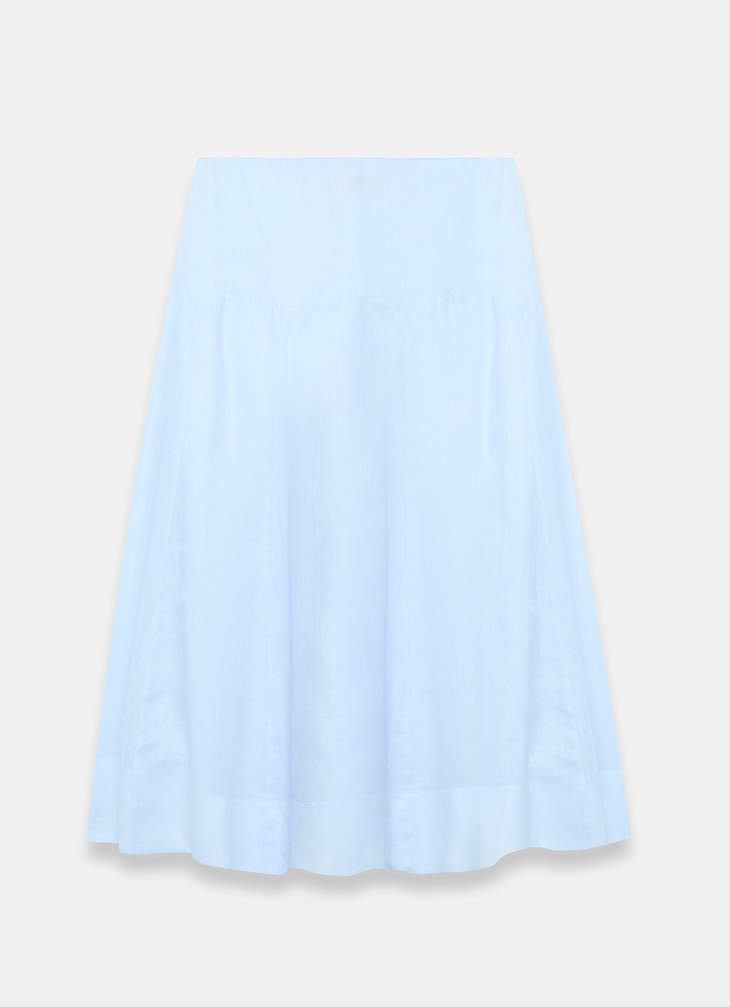 Blue Ramie Drop Waist Midi Skirt