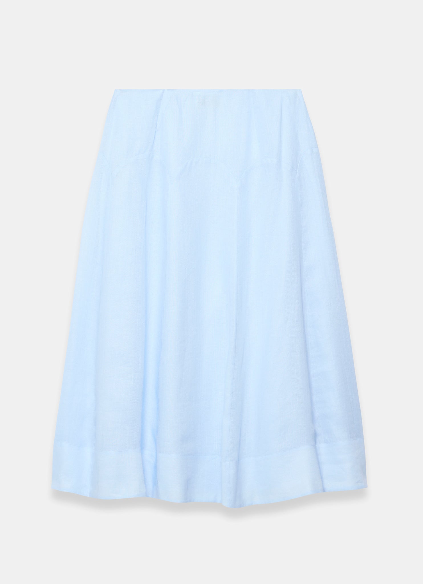 Blue Ramie Drop Waist Midi Skirt