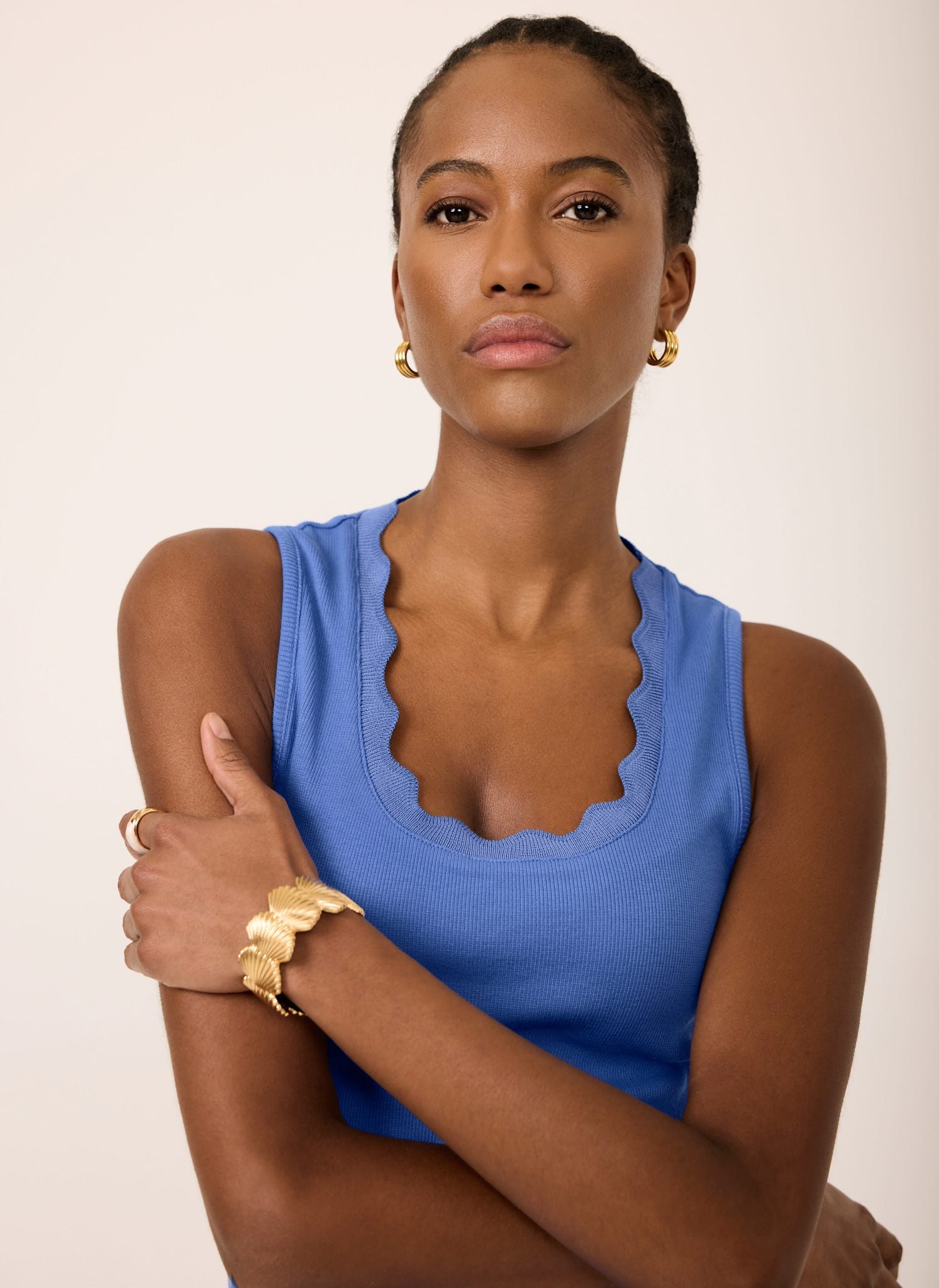 Blue Scallop Trim Vest Top