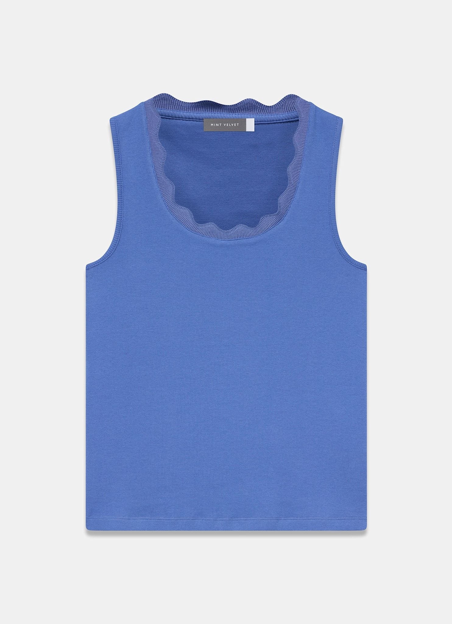 Blue Scallop Trim Vest Top