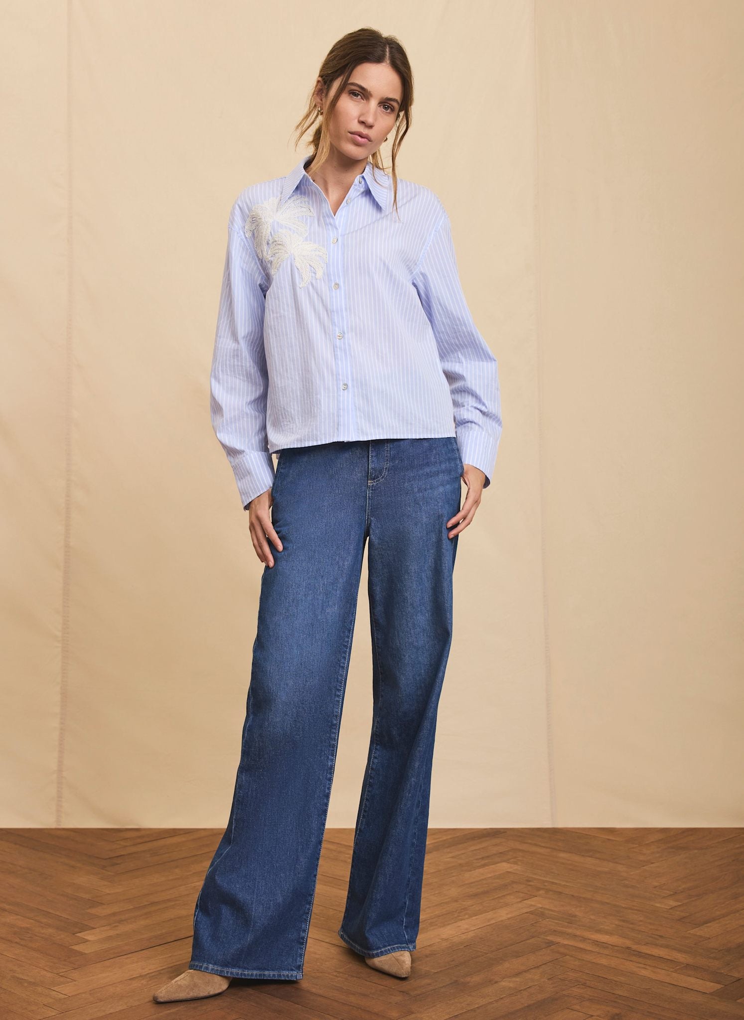 Blue Stripe Embroidered Shirt