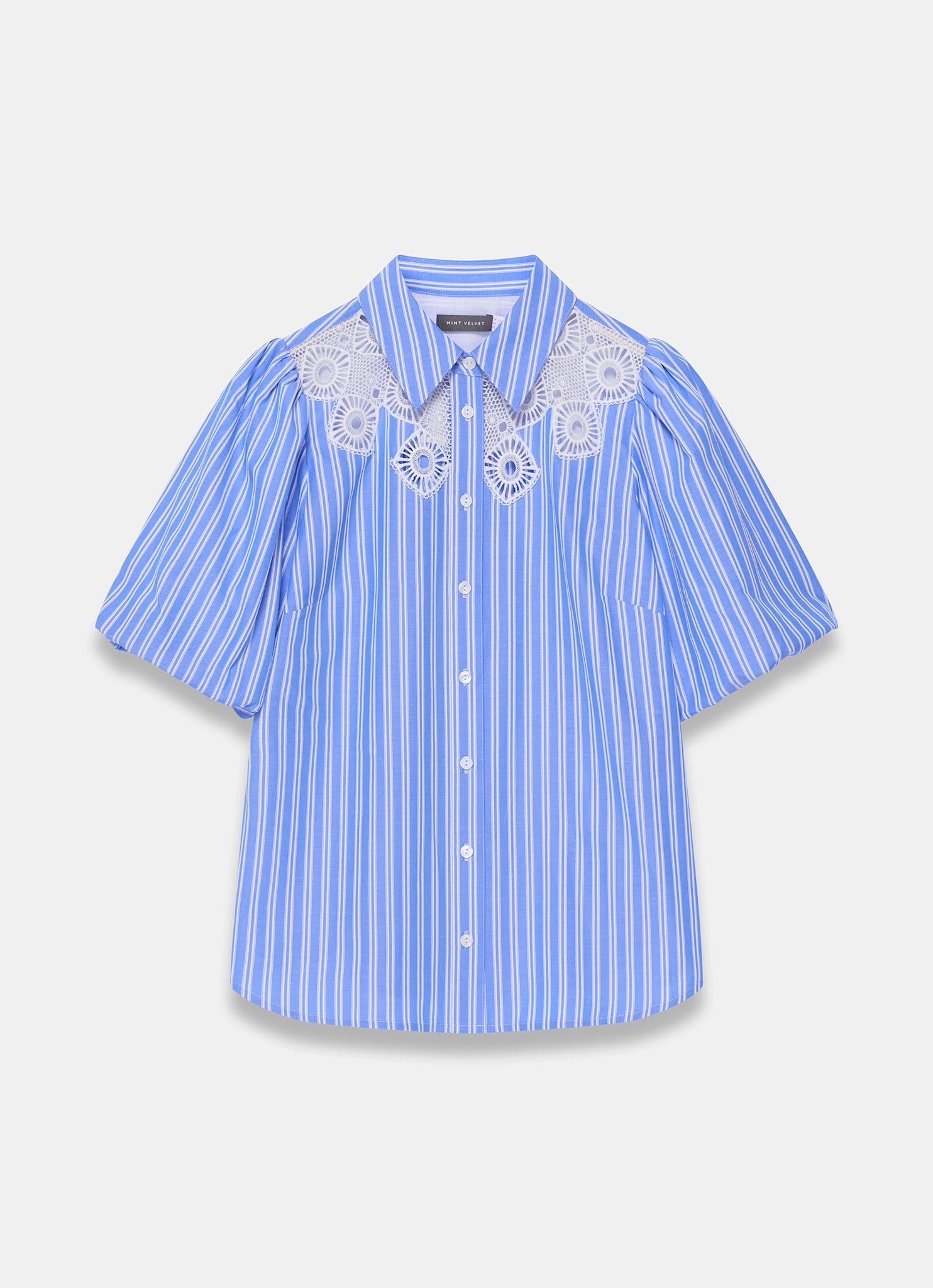 Blue Cotton Blend Striped Shirt