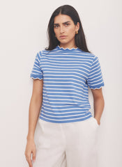Blue Cotton Striped Scallop T-Shirt