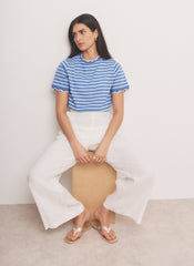 Blue Cotton Striped Scallop T-Shirt