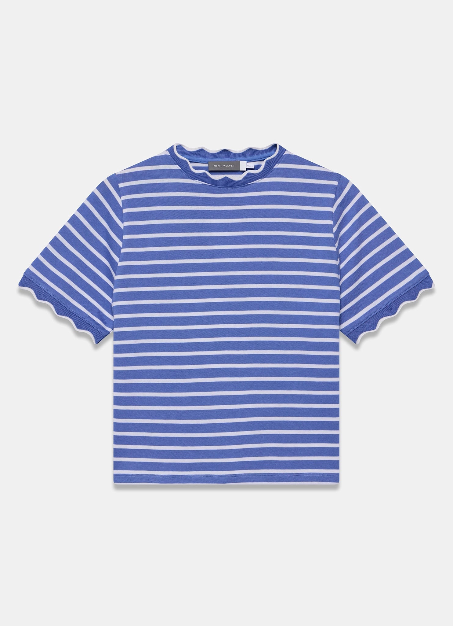 Blue Cotton Striped Scallop T-Shirt