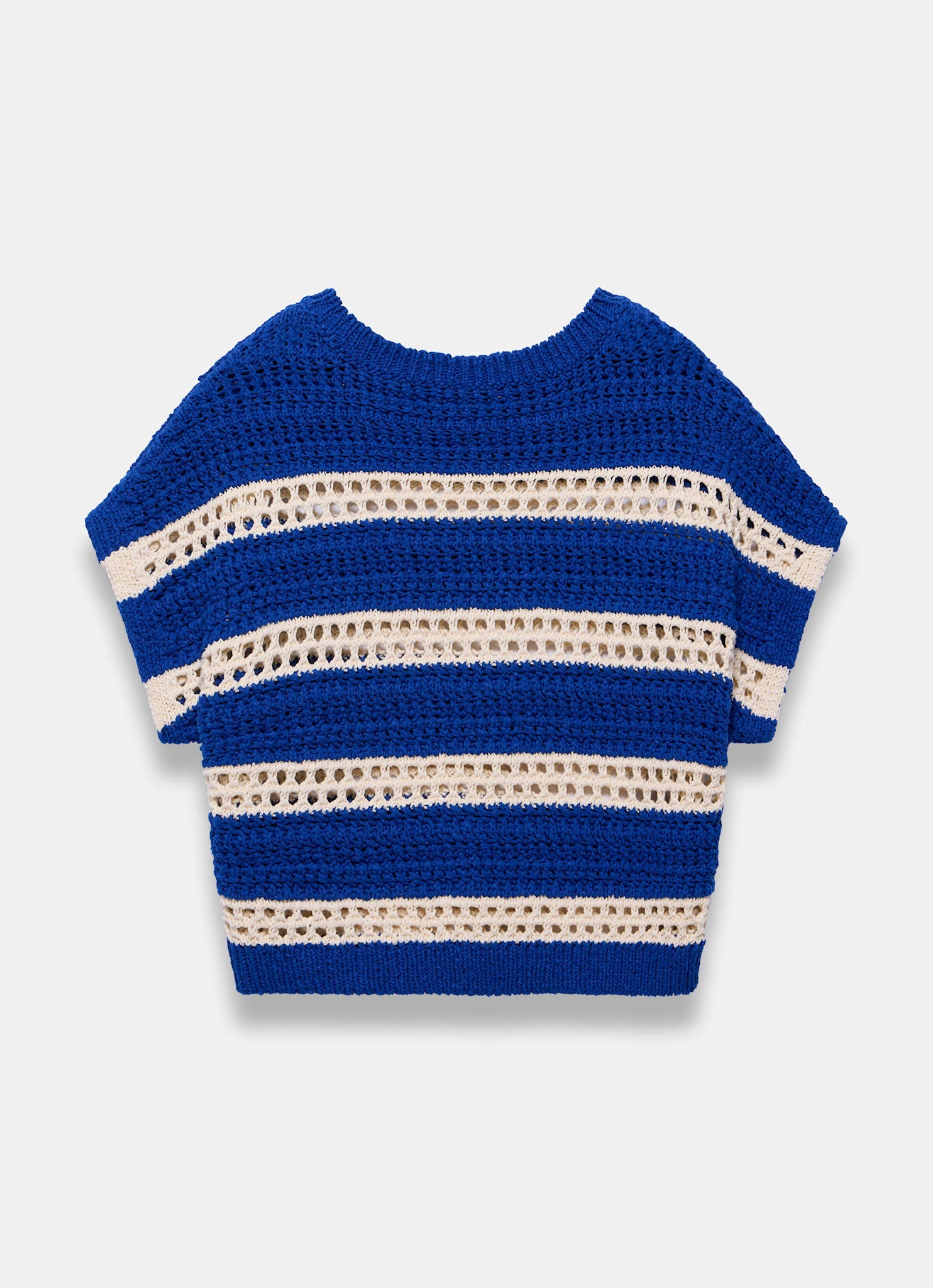 Blue Cotton Striped Crochet Knit Top