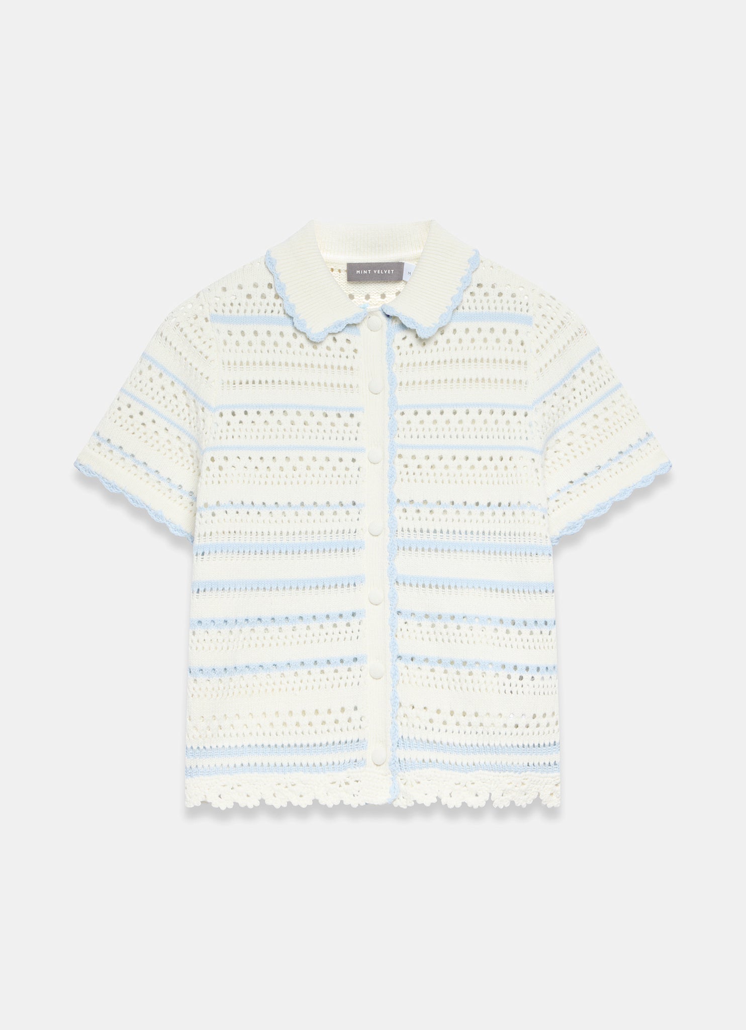Cream Cotton Blend Stripe Crochet Top