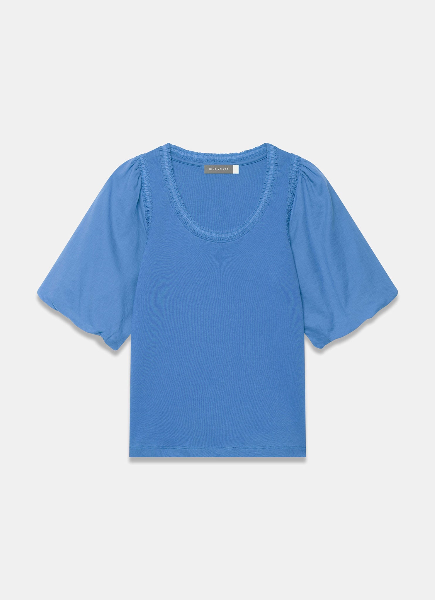 Blue Cotton Puff Sleeve  Top