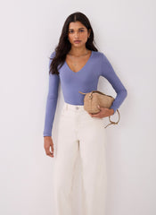 Blue V-Neck Layering Top