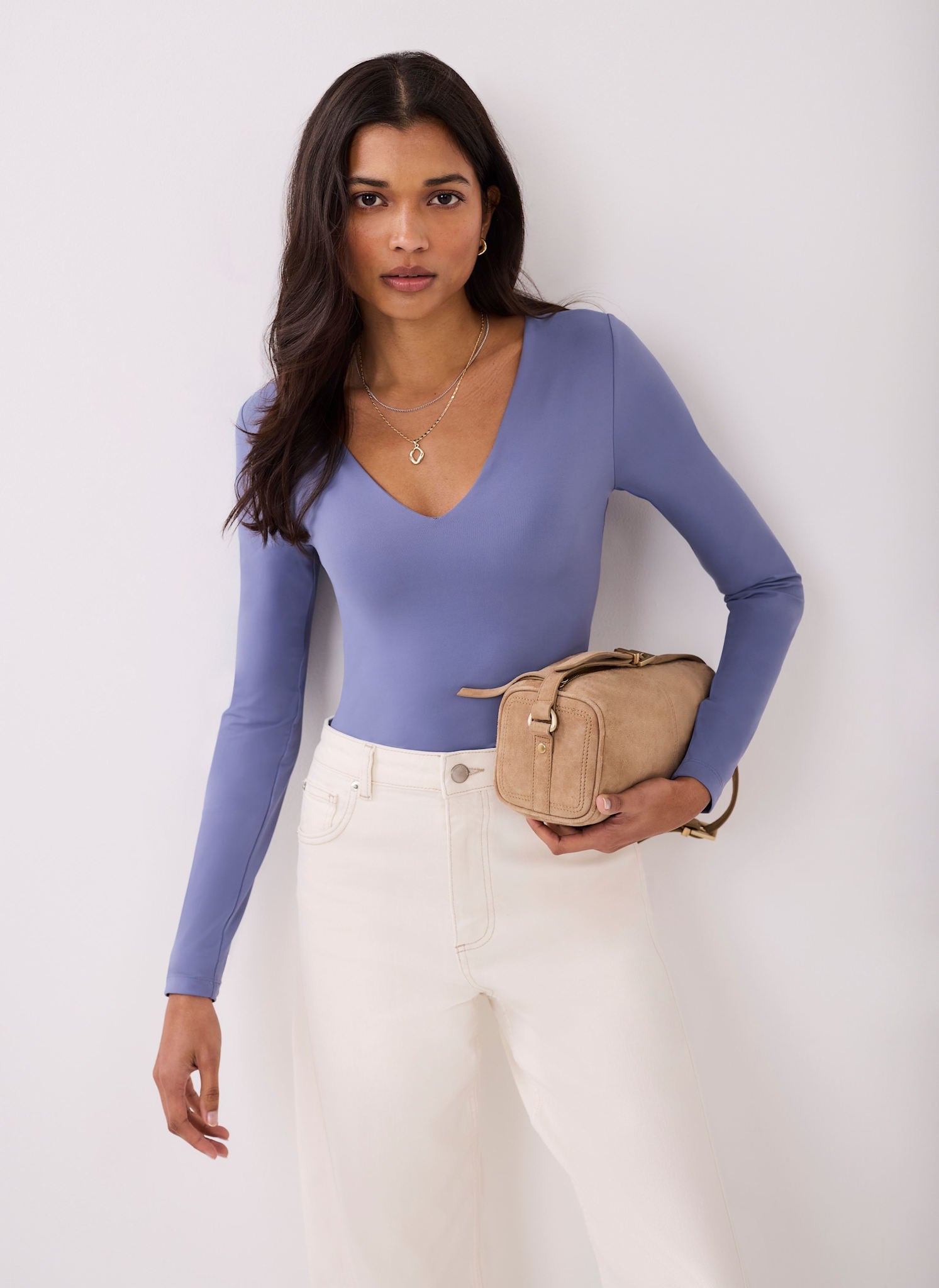 Blue V-Neck Layering Top