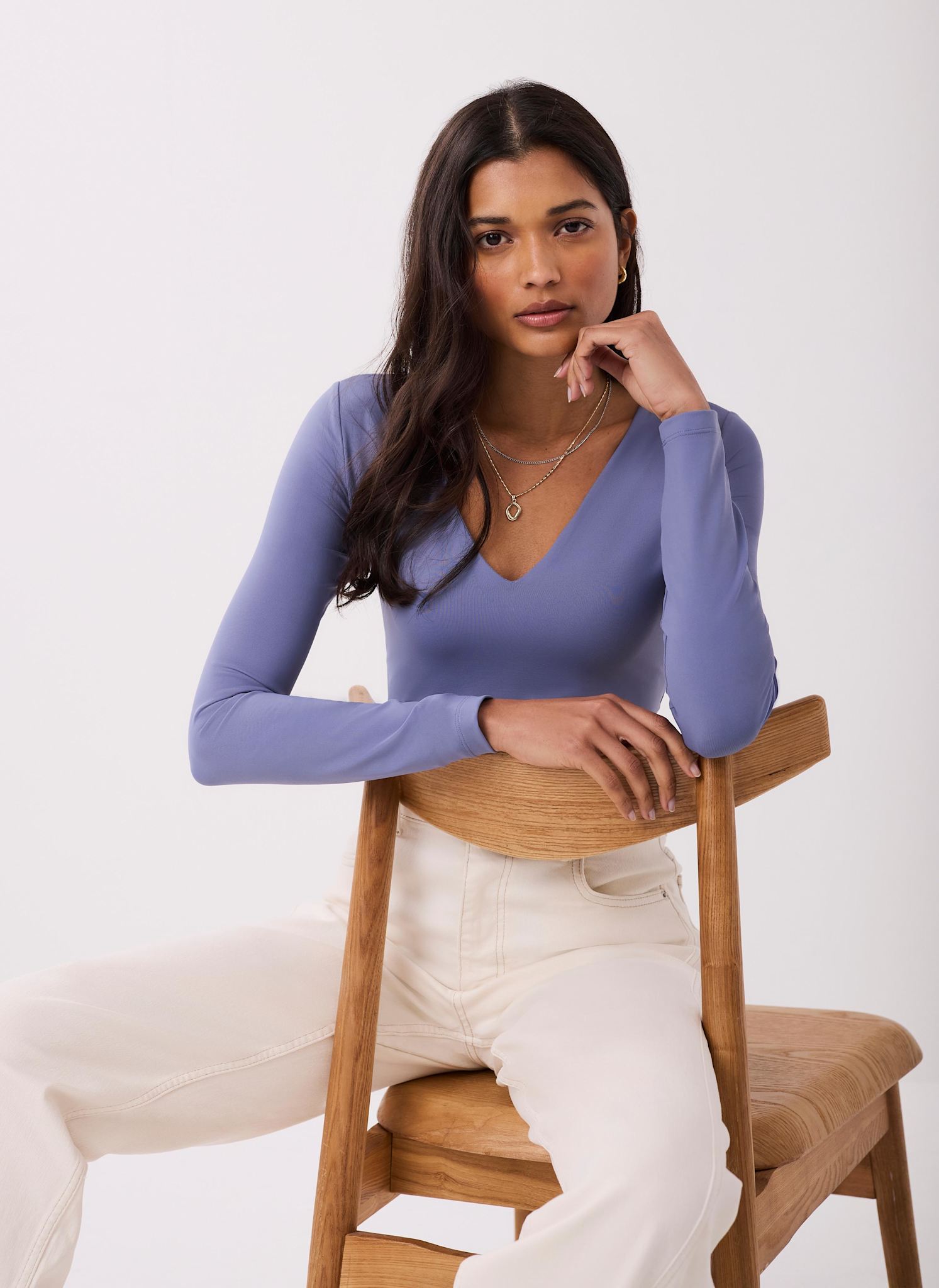 Blue V-Neck Layering Top