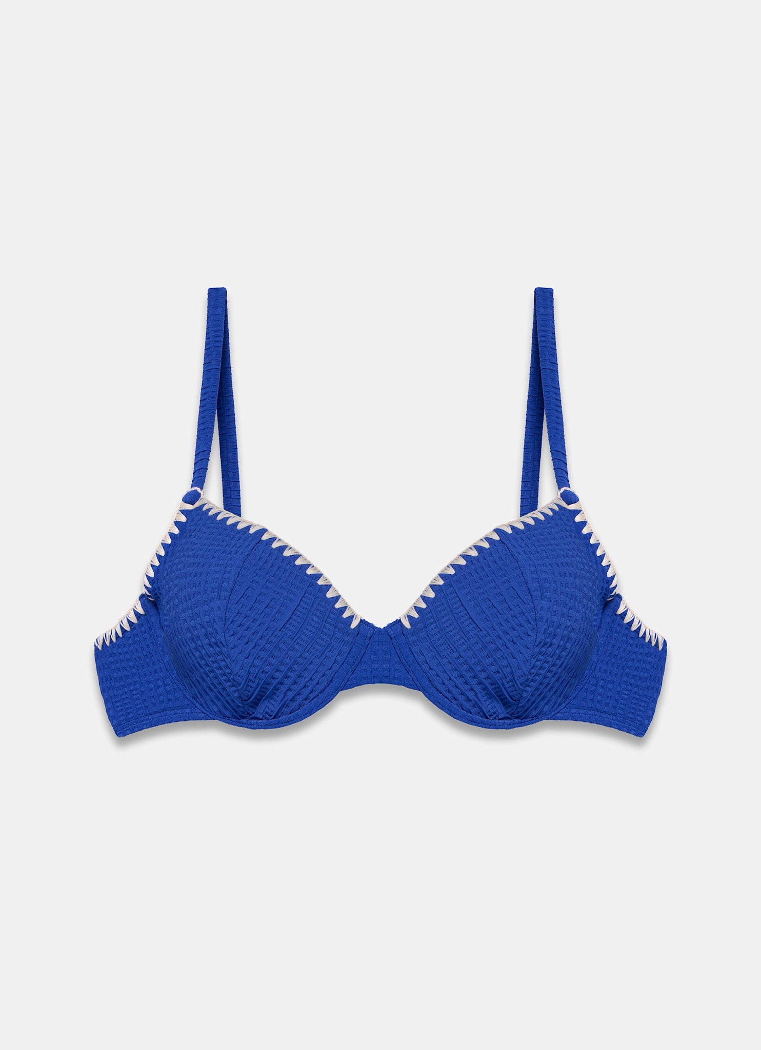 Blue Whipstitch Waffle Bikini Top