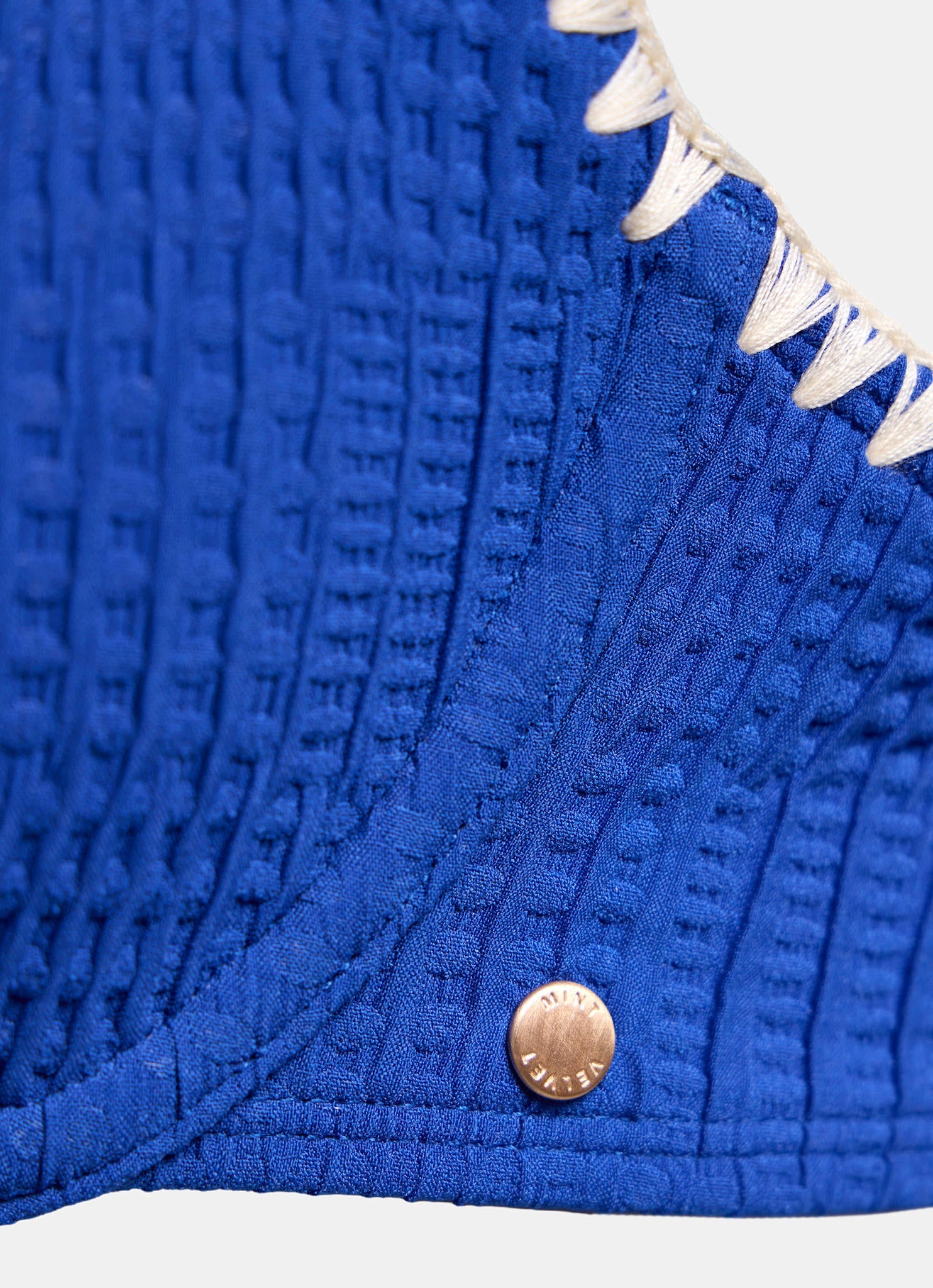 Blue Whipstitch Waffle Bikini Top