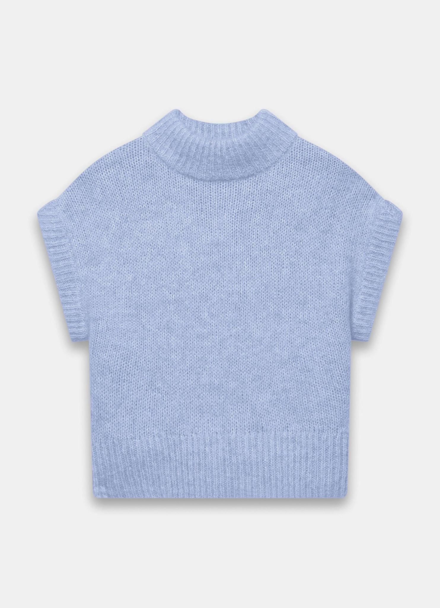 Blue Wool Blend High Neck Knit Top