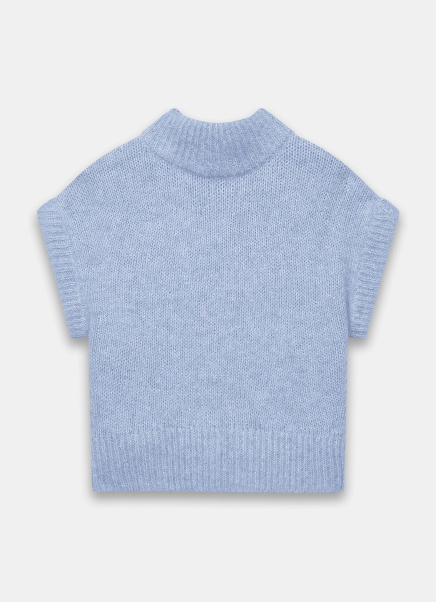 Blue Wool Blend High Neck Knit Top