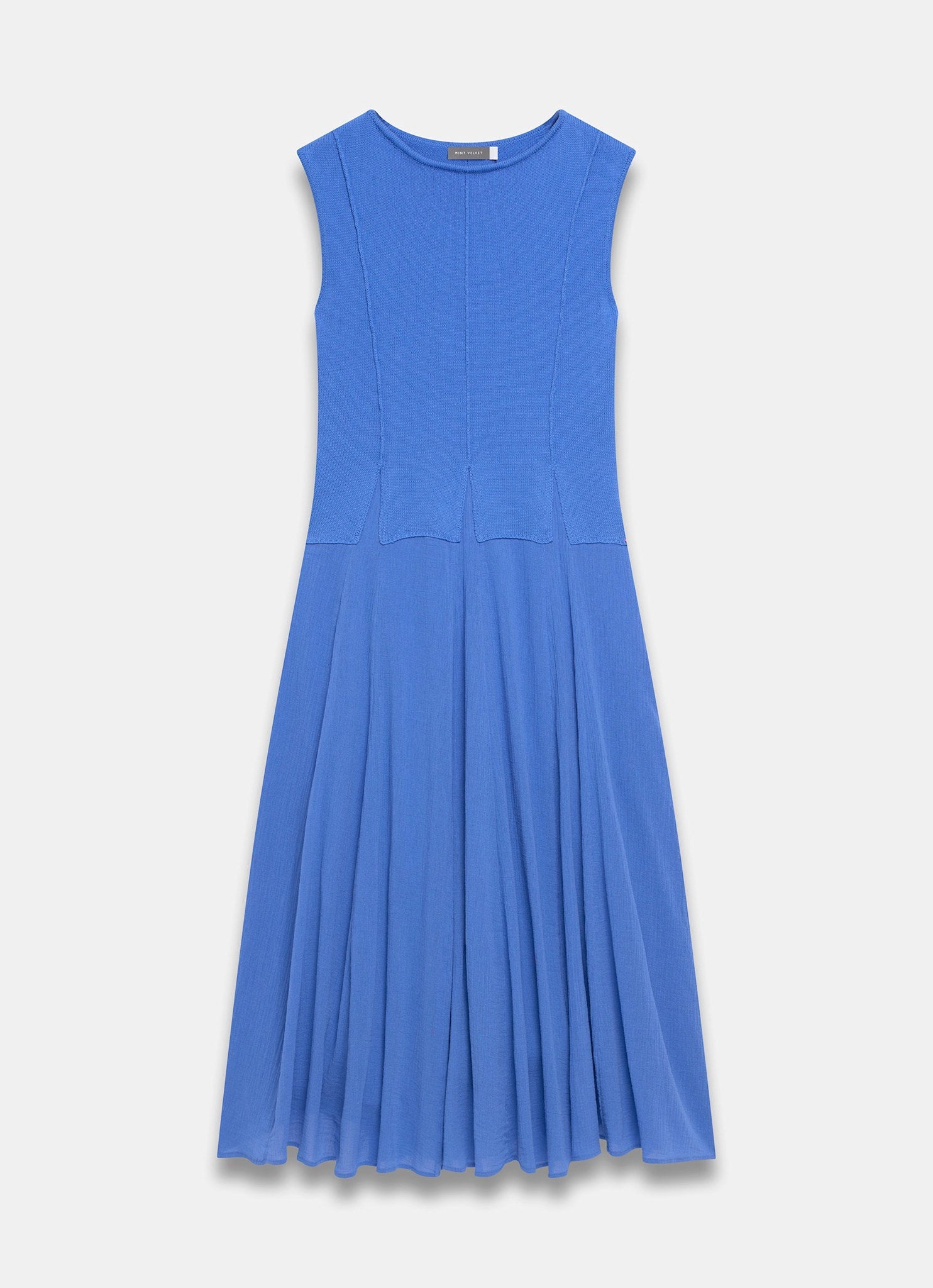 Blue Cotton Blend Drop Waist Maxi Dress