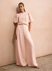 Pink Pleat Detail Wide Leg Trousers