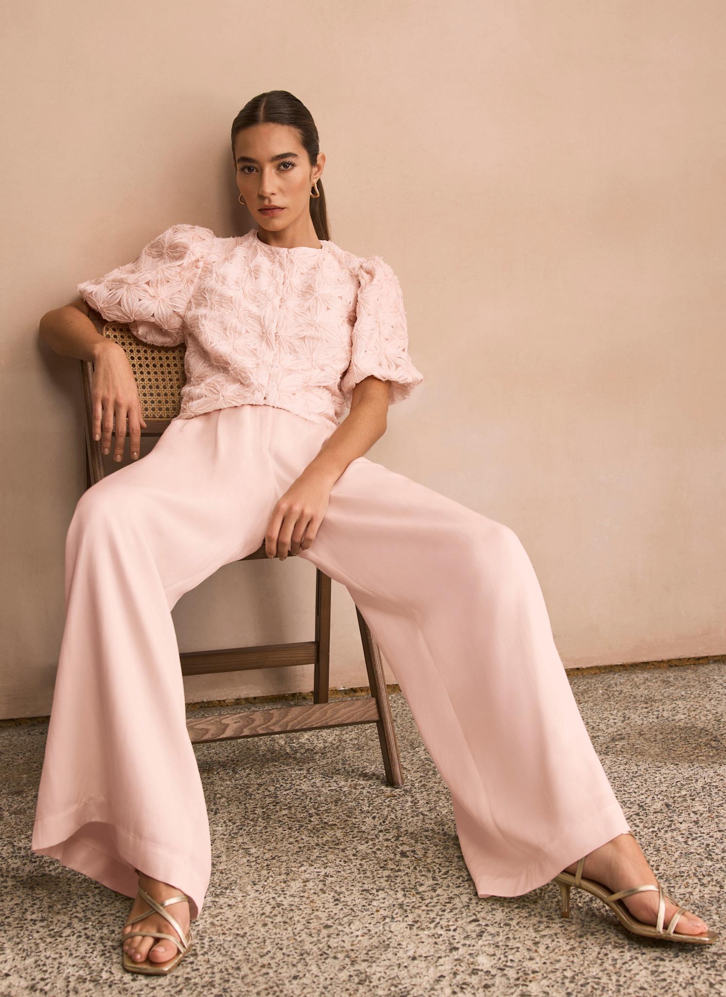 Pink Pleat Detail Wide Leg Trousers
