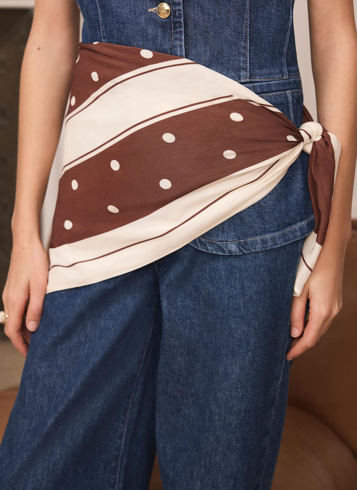 Brown Polka Dot Print Scarf