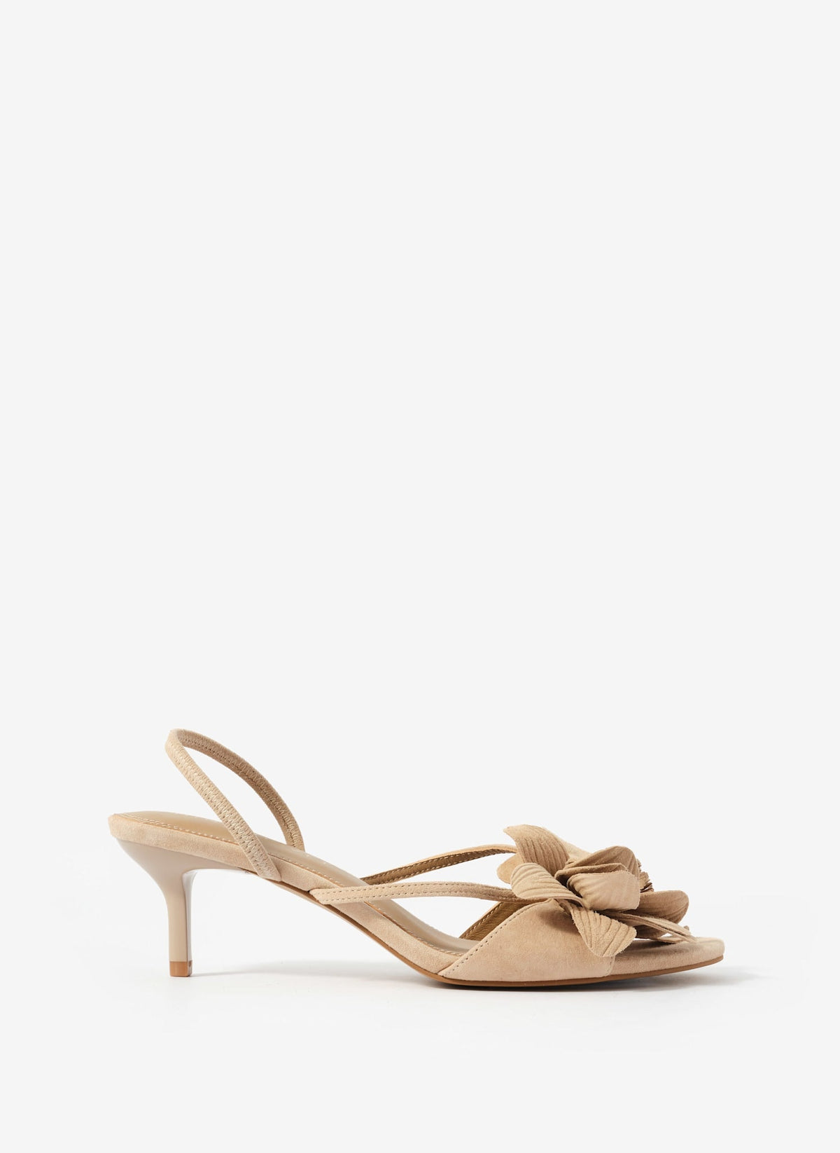 Bri Neutral Suede Flower Detail Heels