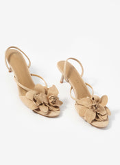 Bri Neutral Suede Flower Detail Heels