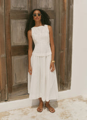 White Cotton Broderie Drop Waist Midi Dress
