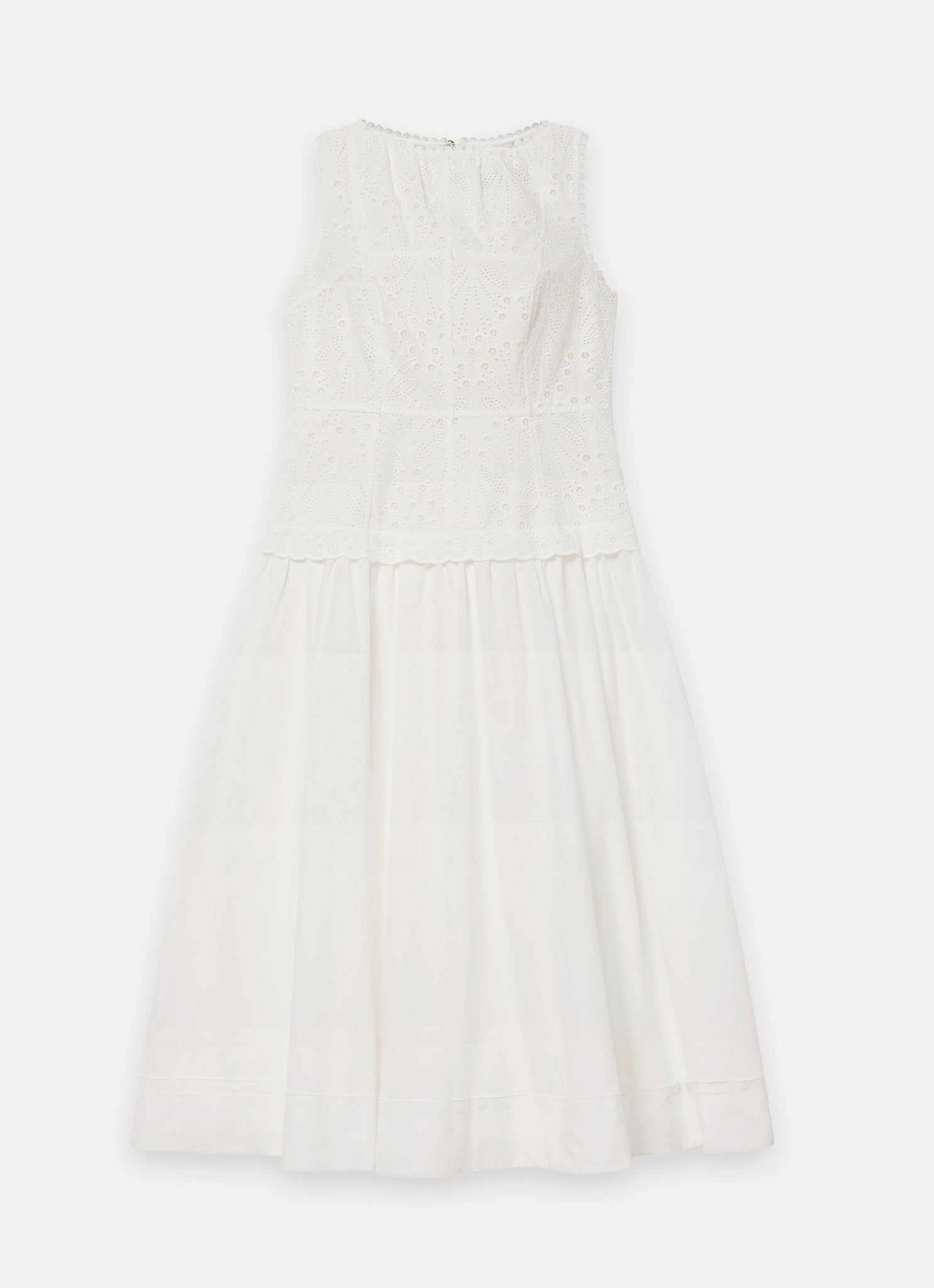 White Cotton Broderie Drop Waist Midi Dress
